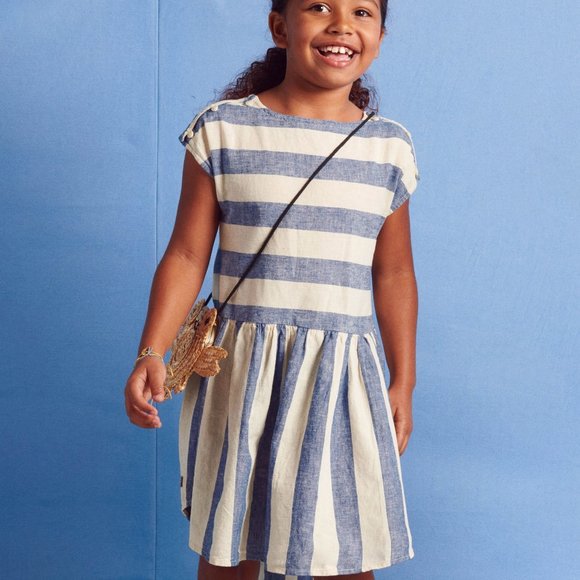Tea Collection Other - Tea Button Shoulder Dress Astral Blue Stripes NWT